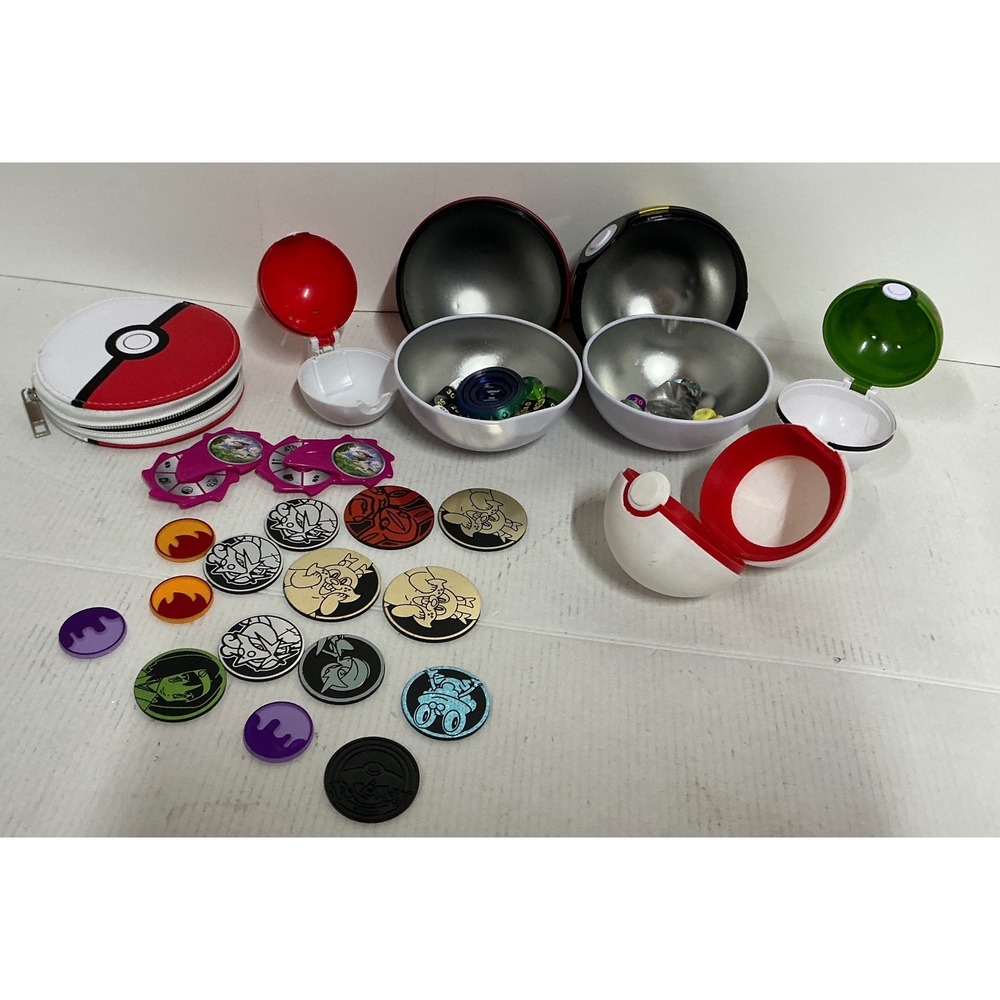 Pokemon Poke Ball Lot Metal Tins Zipper Case TCG Coins and Counters Assorted OS